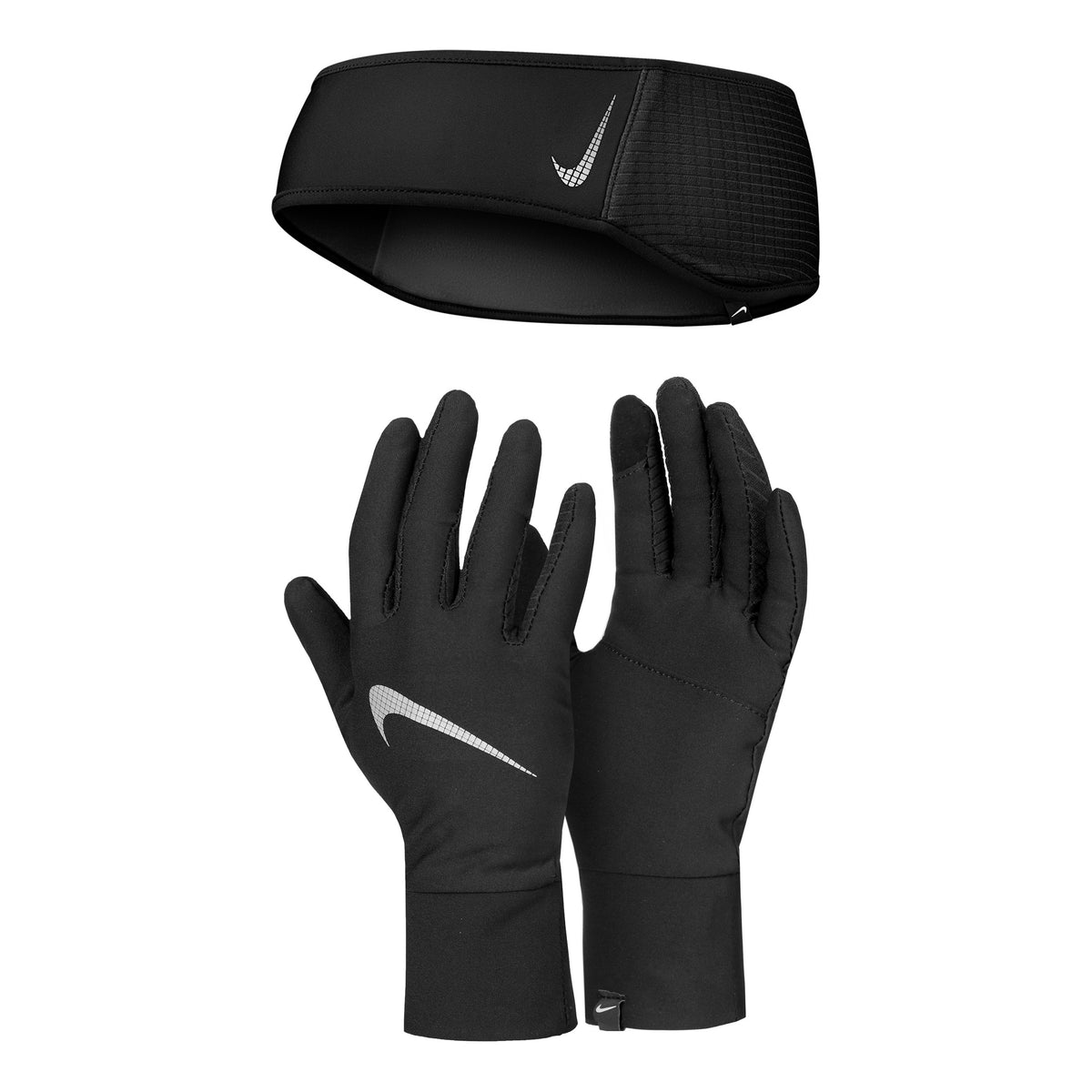Nike Essential Stirnband + Guantes De Correr Mujeres-Negro,Plateado