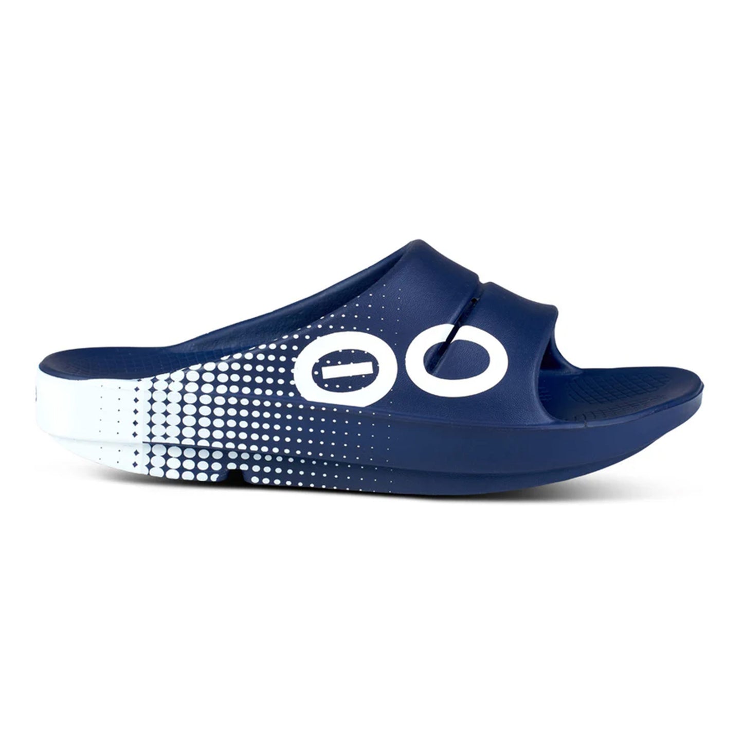 OOFOS Ooahh Sport Zapato de recuperación Unisex - azul oscuro, blanco
