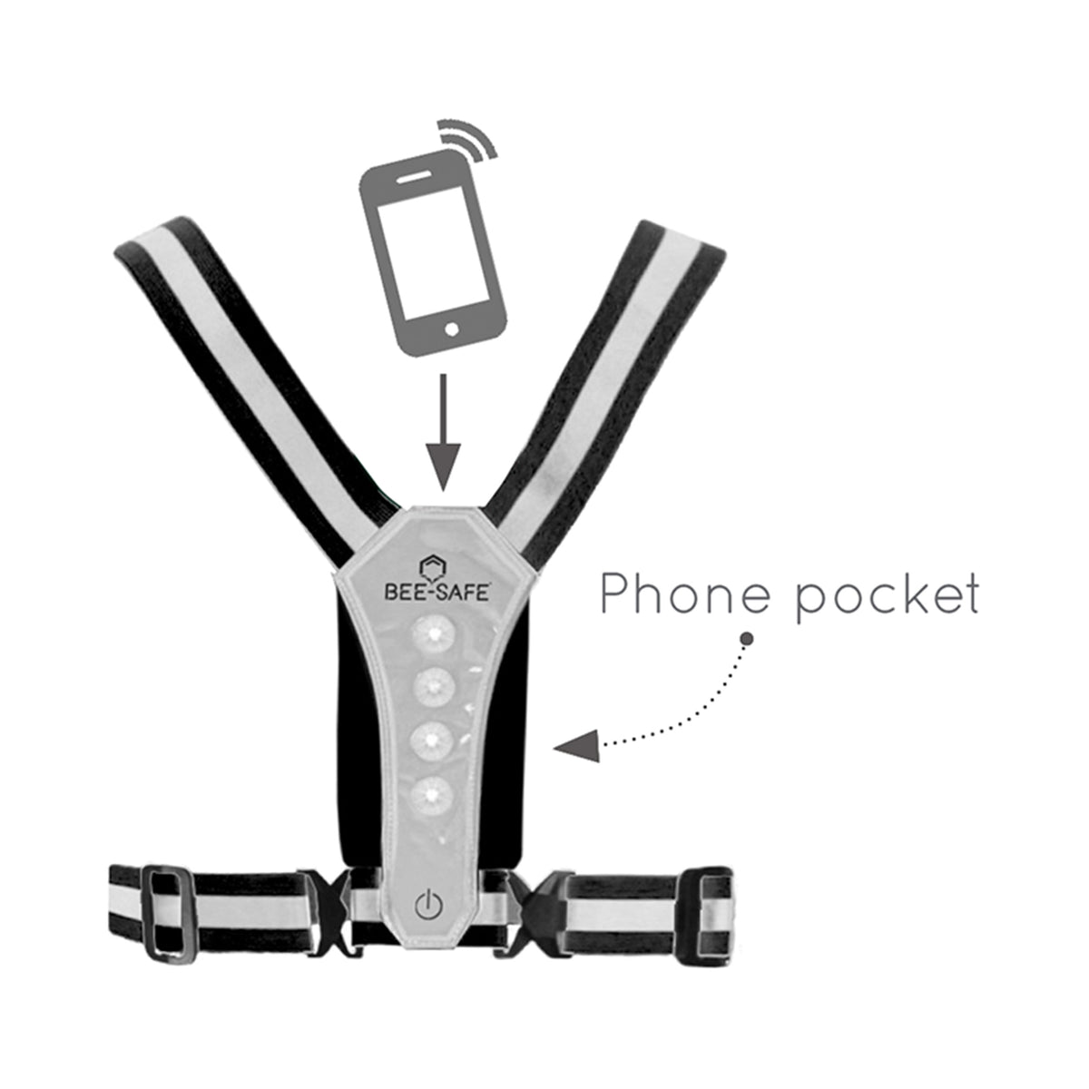 Bee-Safe Led Harness Phone Pocket Sistema De Luz-Plateado