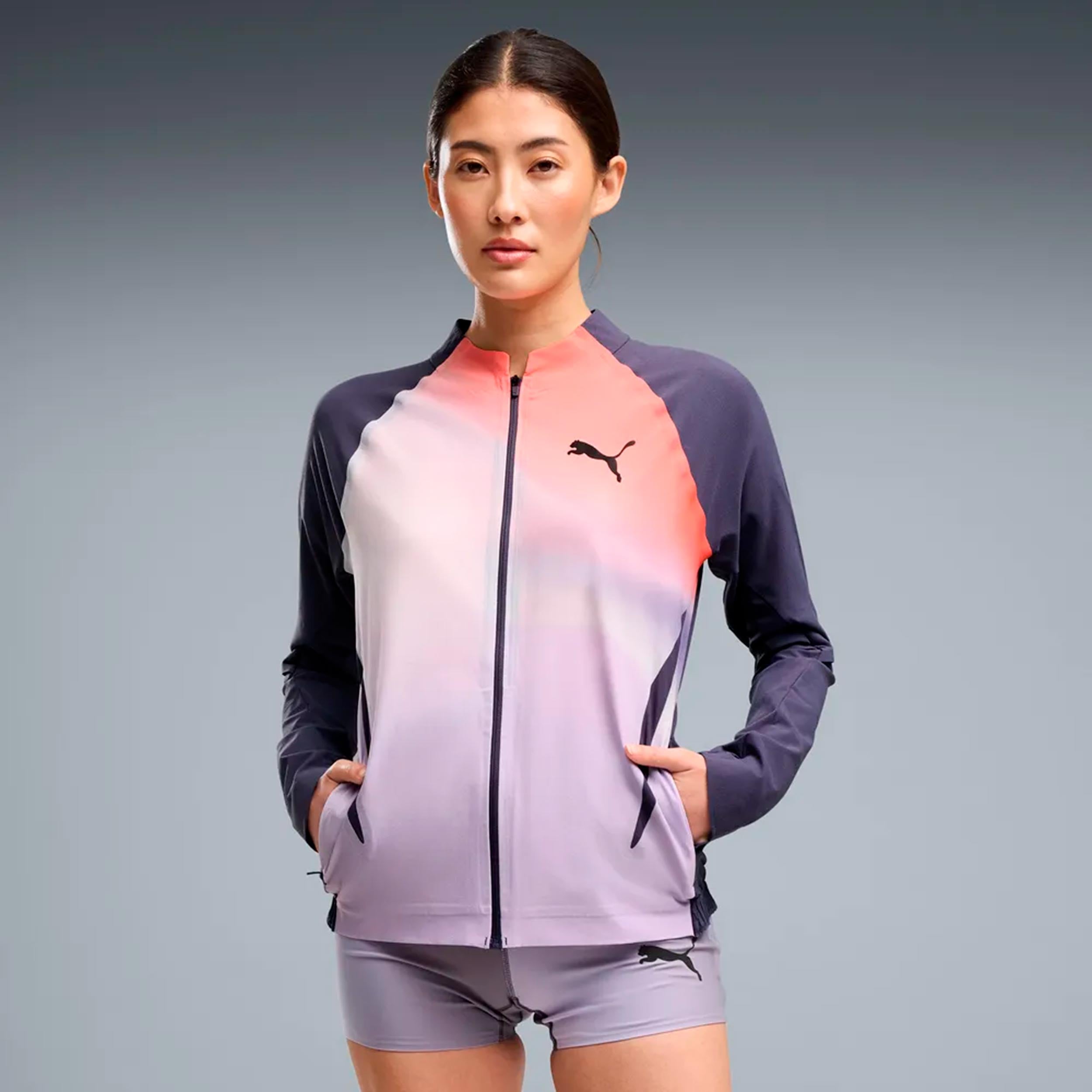 Puma Lightspeed Ultraweave Graphic  Chaqueta para correr Mujeres - gris, naranja