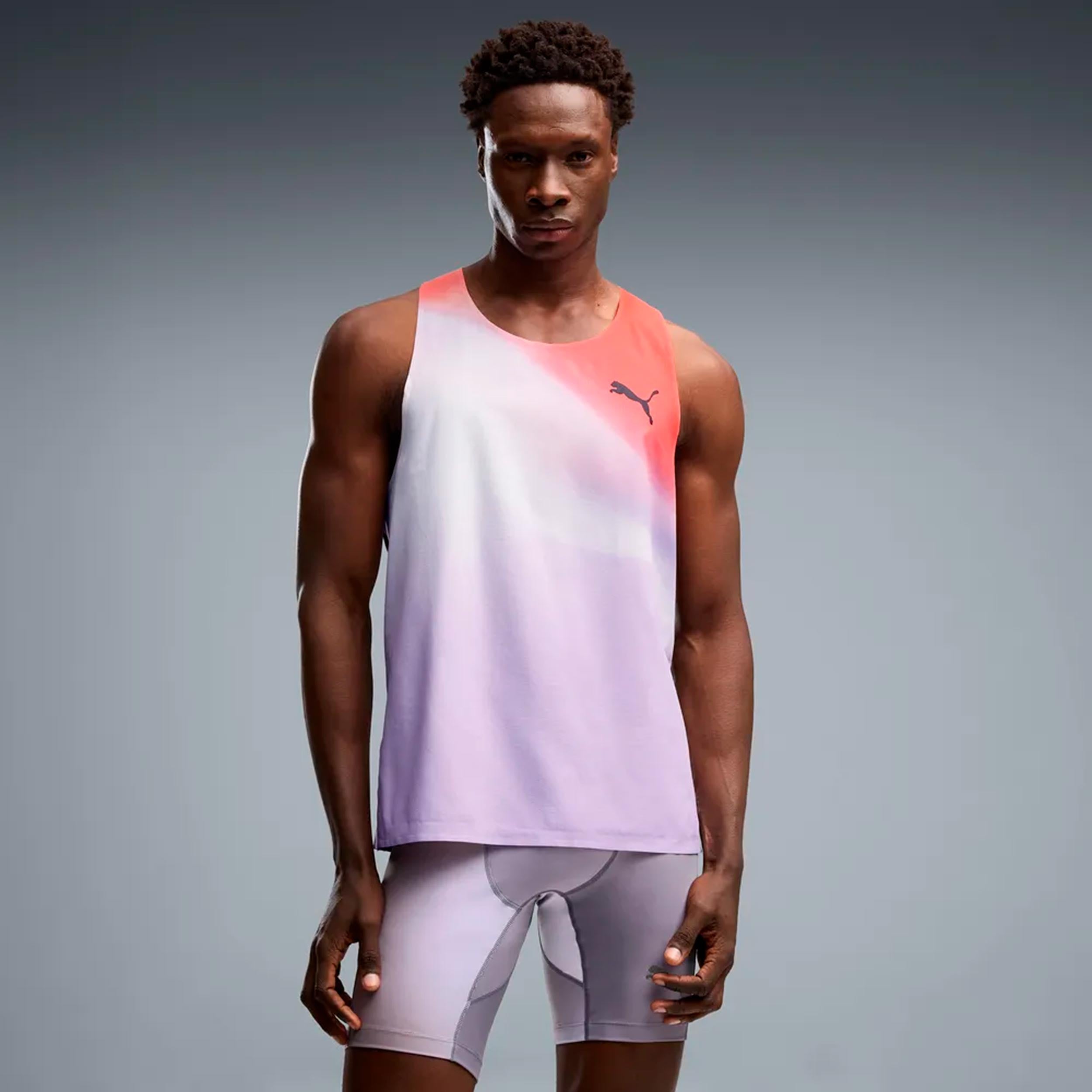 Puma Lightspeed Ultraweave Graphic  Camiseta de running Hombres - gris claro, naranja